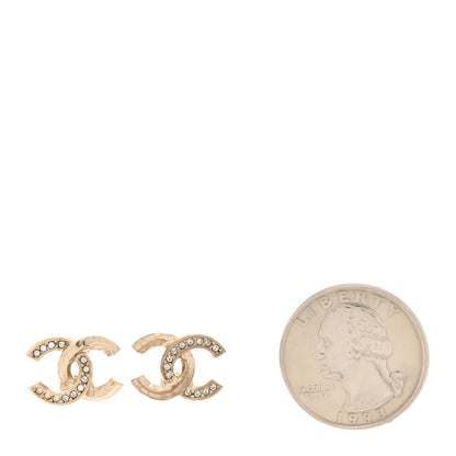 Chanel Textured Metal Crystal CC Earrings Gold 2 of 5