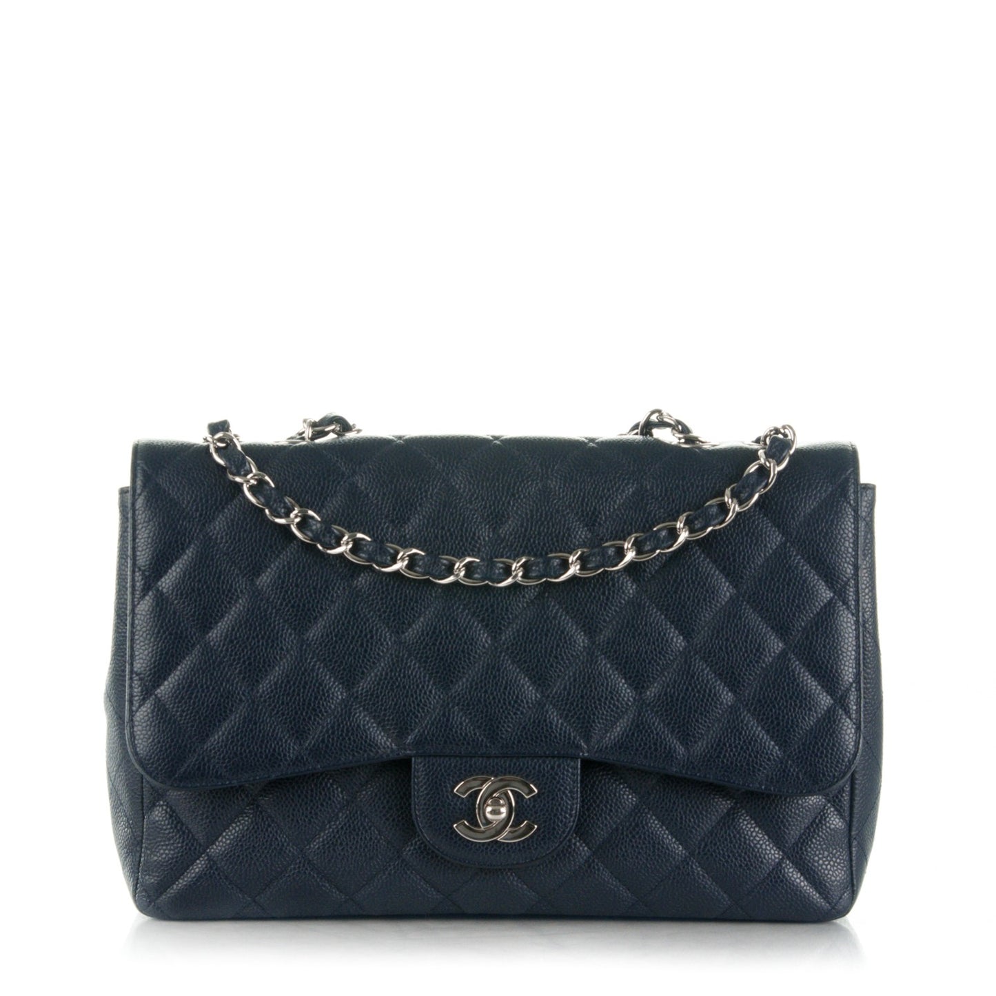 Caviar Jumbo Single Flap Navy Blue