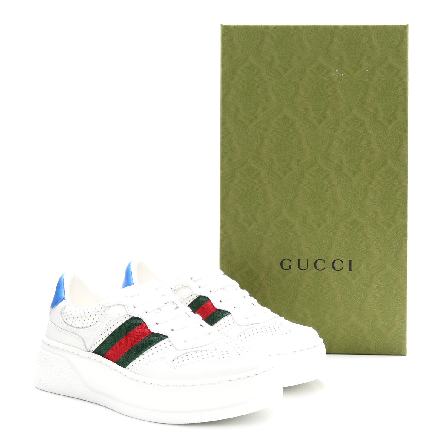 Gucci Calfskin Web Perforated Womens Platform 55mm Sneakers 36 White Bright Splash 11 of 11