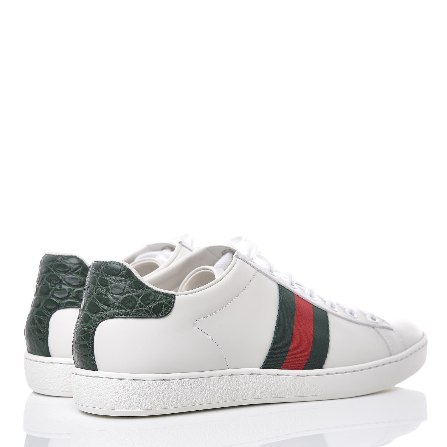 Gucci Calfskin Crocodile Web Womens Ace Sneakers 37.5 White Green 4 of 10