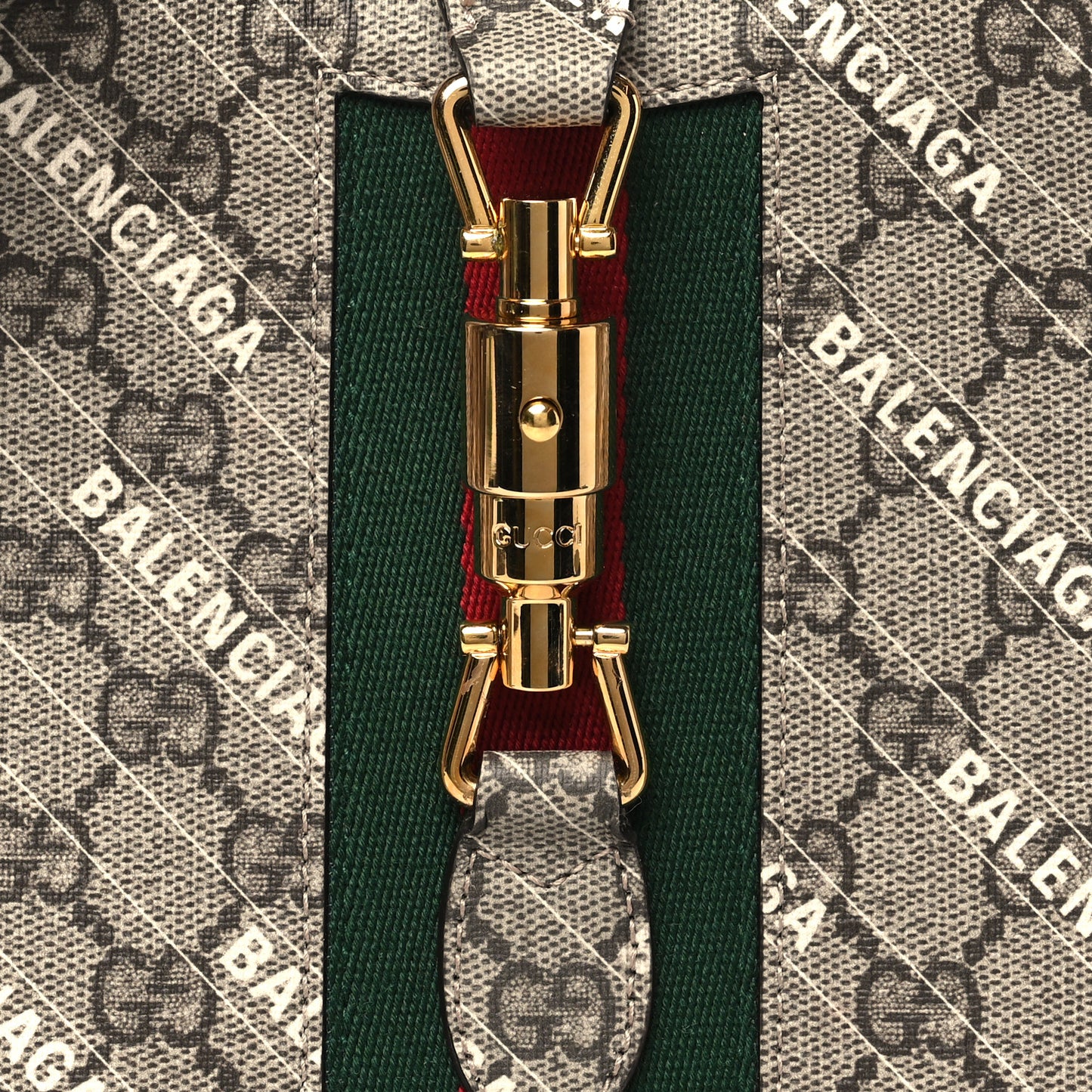 X BALENCIAGA GG Supreme Monogram Striped Logo Print Web Small Jackie 1961 Hobo Beige Ebony Mystic White