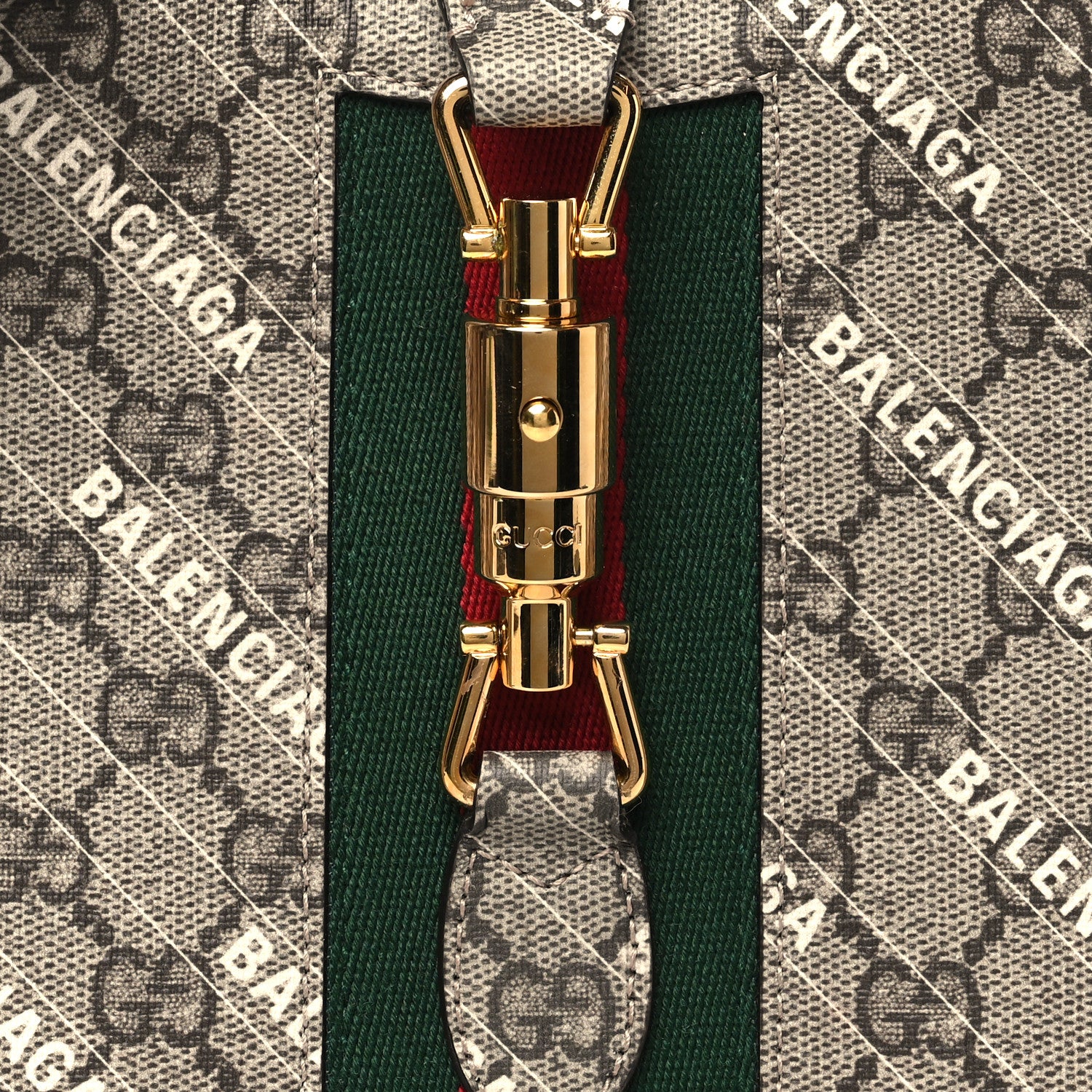 Gucci X BALENCIAGA GG Supreme Monogram Striped Logo Print Web Small Jackie 1961 Hobo Beige Ebony Mystic White 8 of 10
