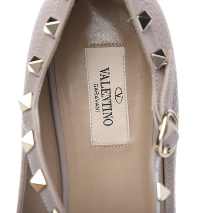 Valentino Garavani Pebbled Calfskin Rockstud Ankle Strap Ballerina Flats 39.5 Poudre 7 of 8
