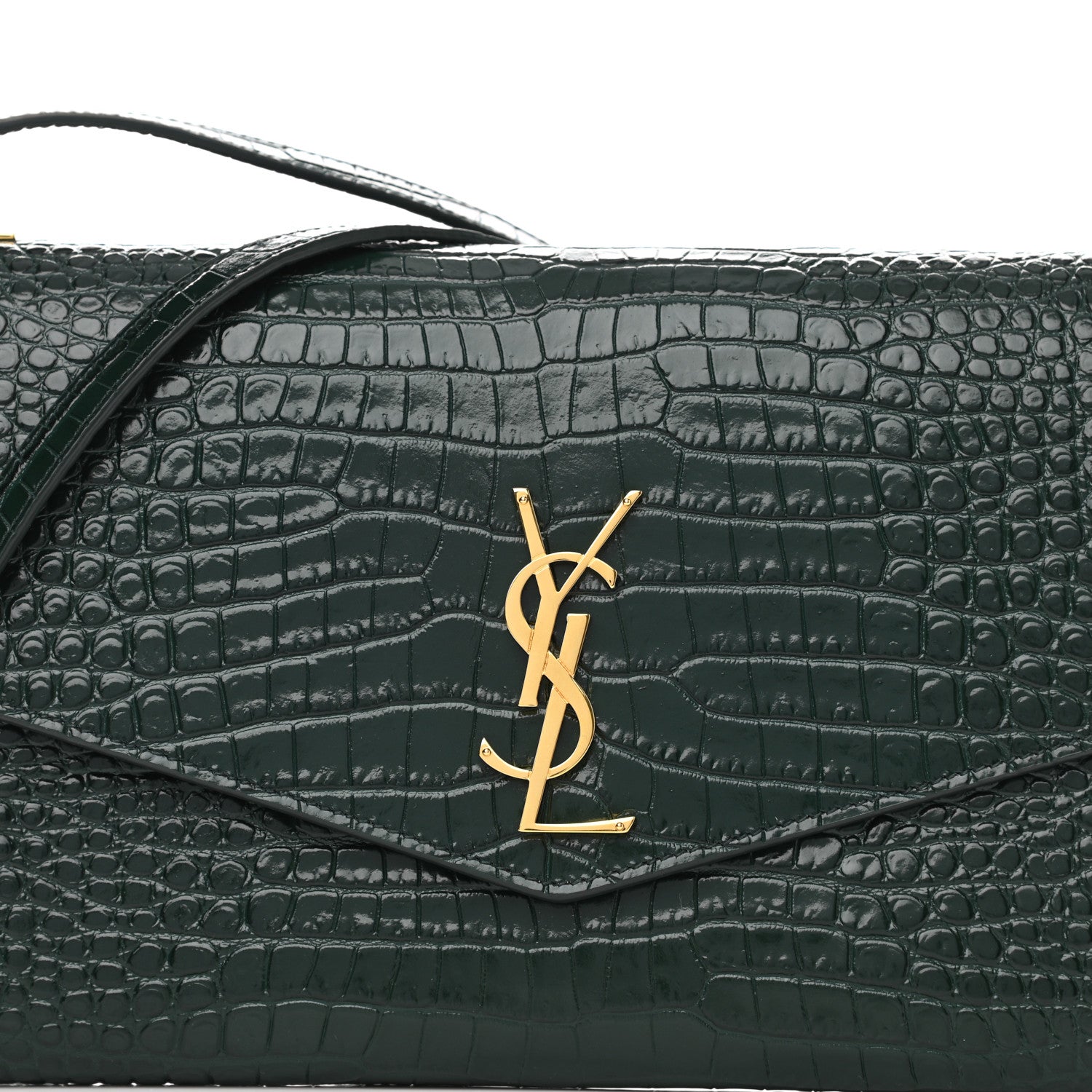 Saint Laurent Calfskin Crocodile Embossed Monogram Mini Uptown Crossbody Dark Mint 9 of 10