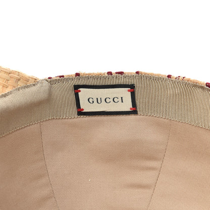 Gucci Raffia GG Monogram Elaphe Embroidered Aisha Baseball Hat S Ivory Bordeaux 4 of 6