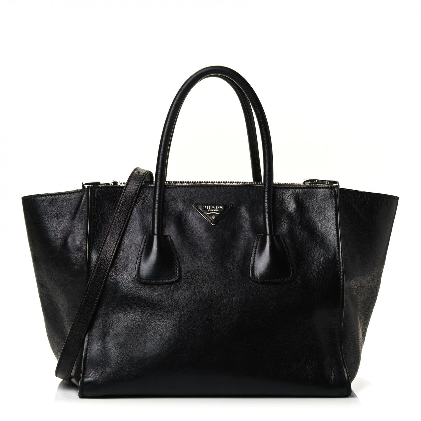 Glace Calf Twin Pocket Tote Black