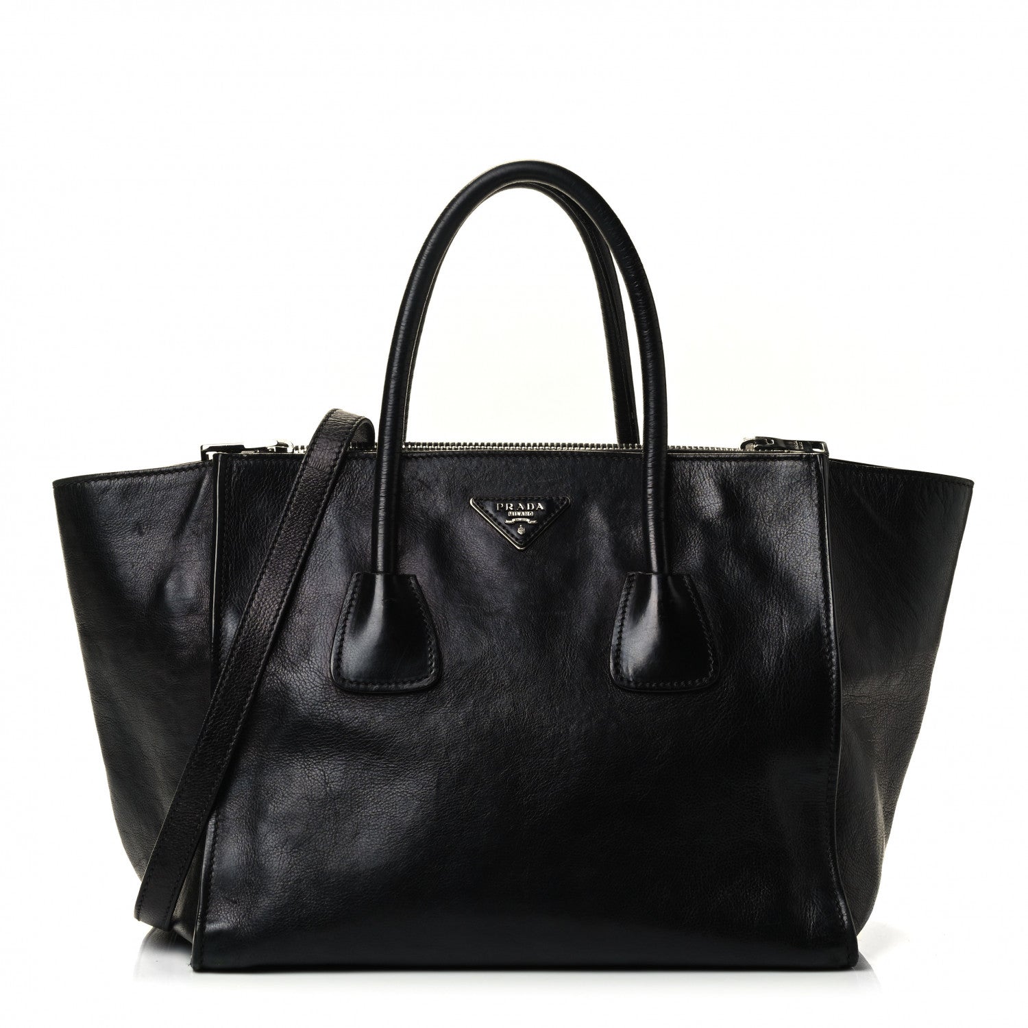 Prada Glace Calf Twin Pocket Tote Black 1 of 4