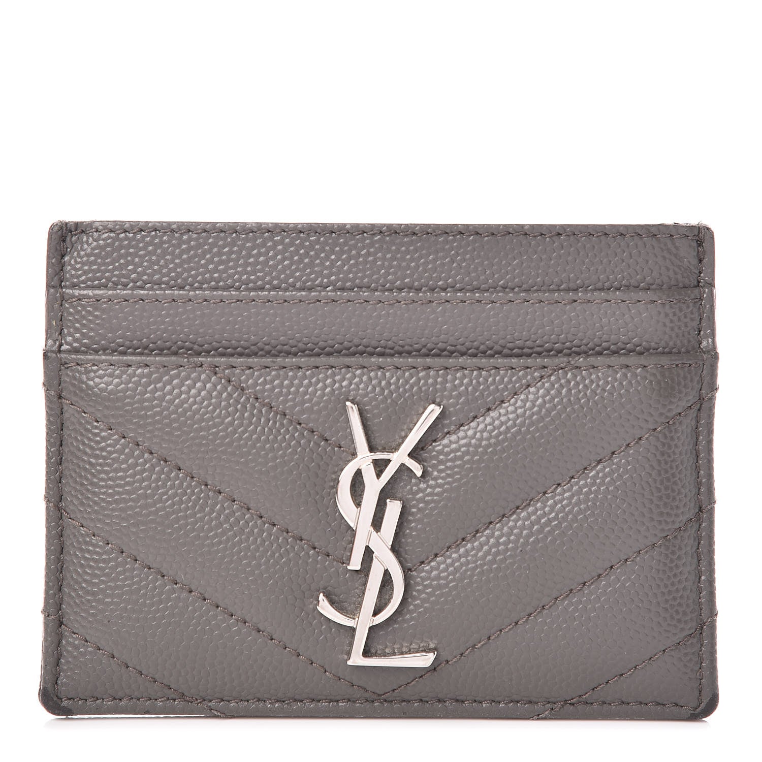 Saint Laurent Grain De Poudre Matelasse Chevron Monogram Credit Card Case Dark Anthracite 1 of 9