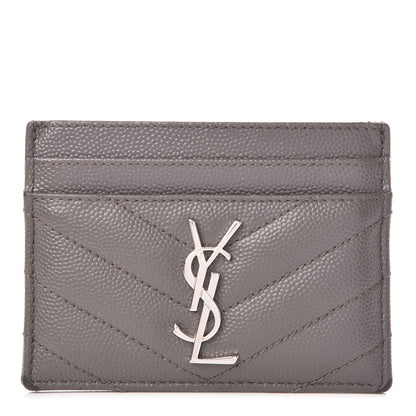 Saint Laurent Grain De Poudre Matelasse Chevron Monogram Credit Card Case Dark Anthracite 1 of 9