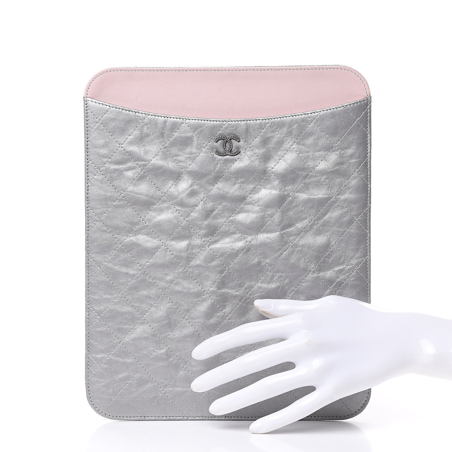 Chanel Metallic Aged Calfskin Brilliant iPad Case Silver 2 of 8