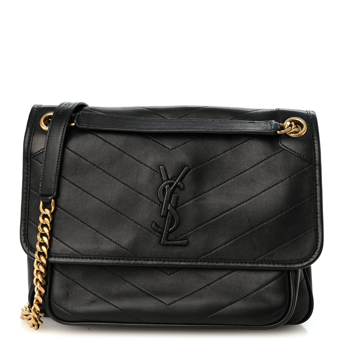 Lambskin Matelasse Monogram Medium Niki Chain Satchel Black