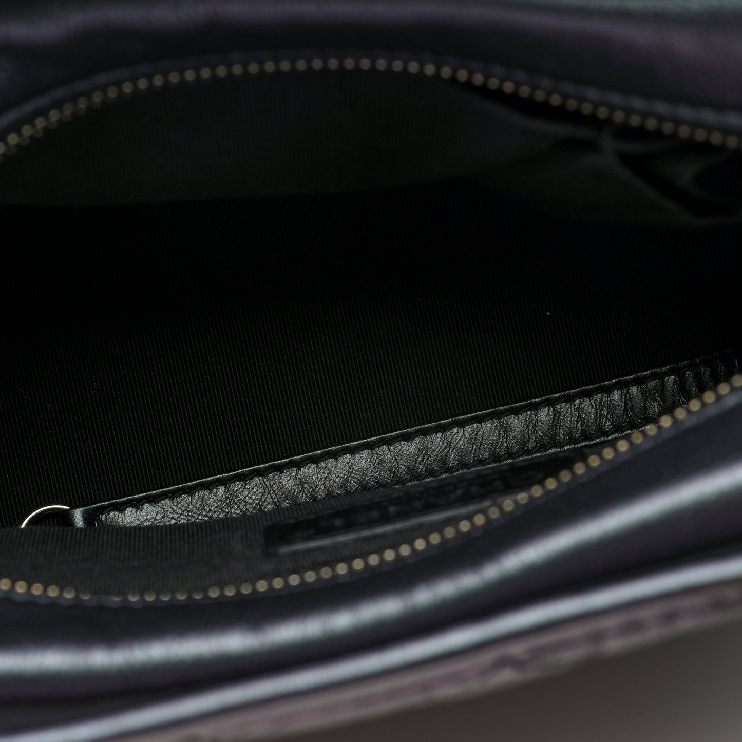Iridescent Aged Calfskin Quilted Small Gabrielle Hobo Black