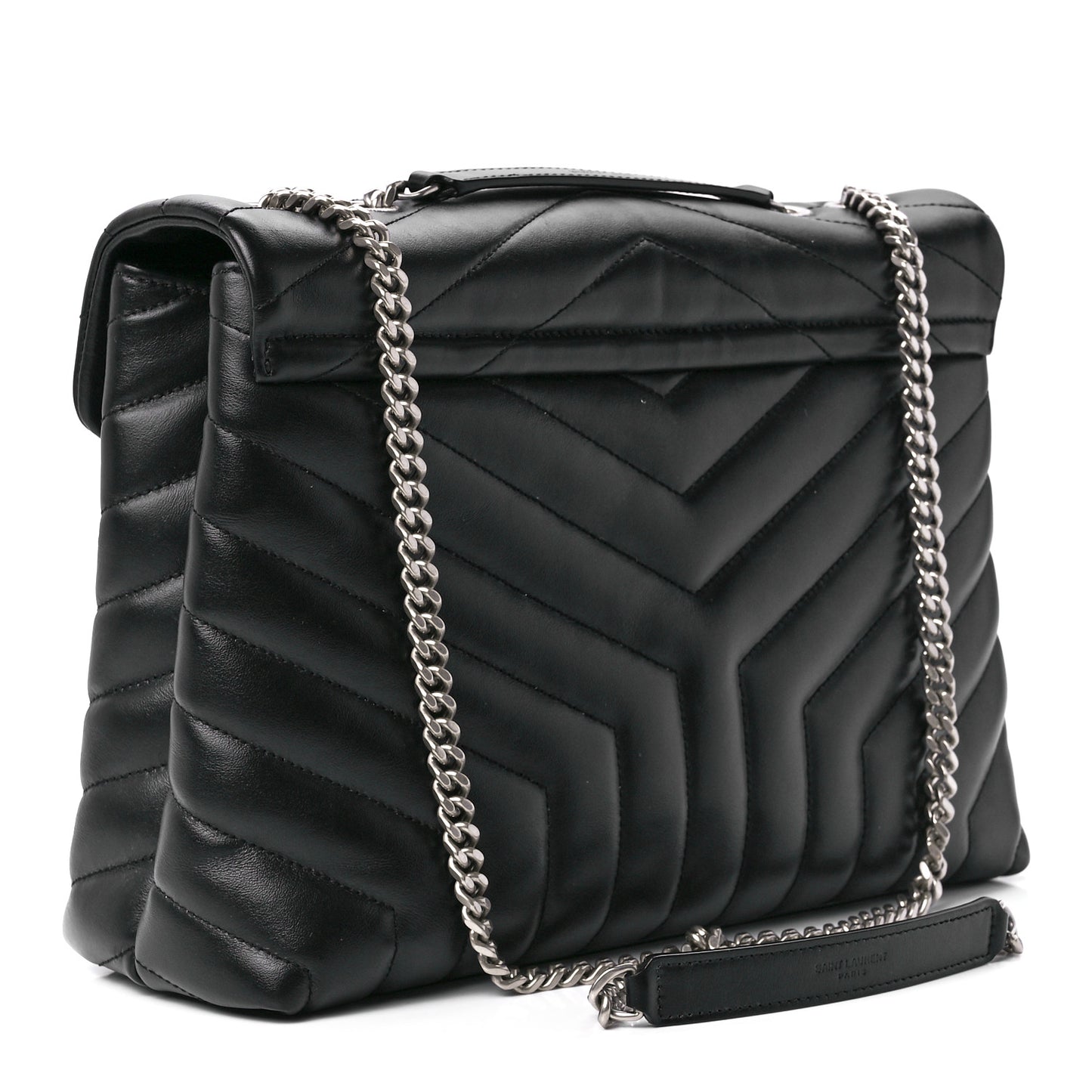 Calfskin Y Quilted Monogram Medium Loulou Chain Satchel Black