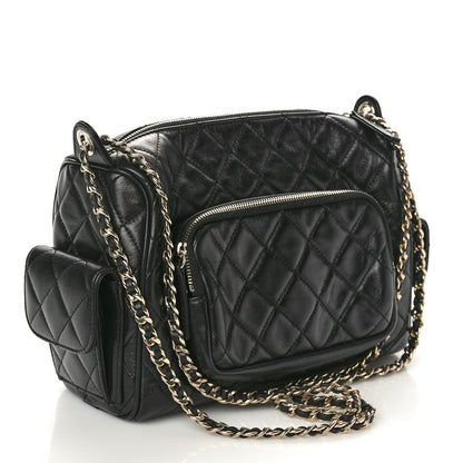 Chanel Shiny Crumpled Lambskin Quilted Medium Preppy Pocket Camera Case Black 3 of 11