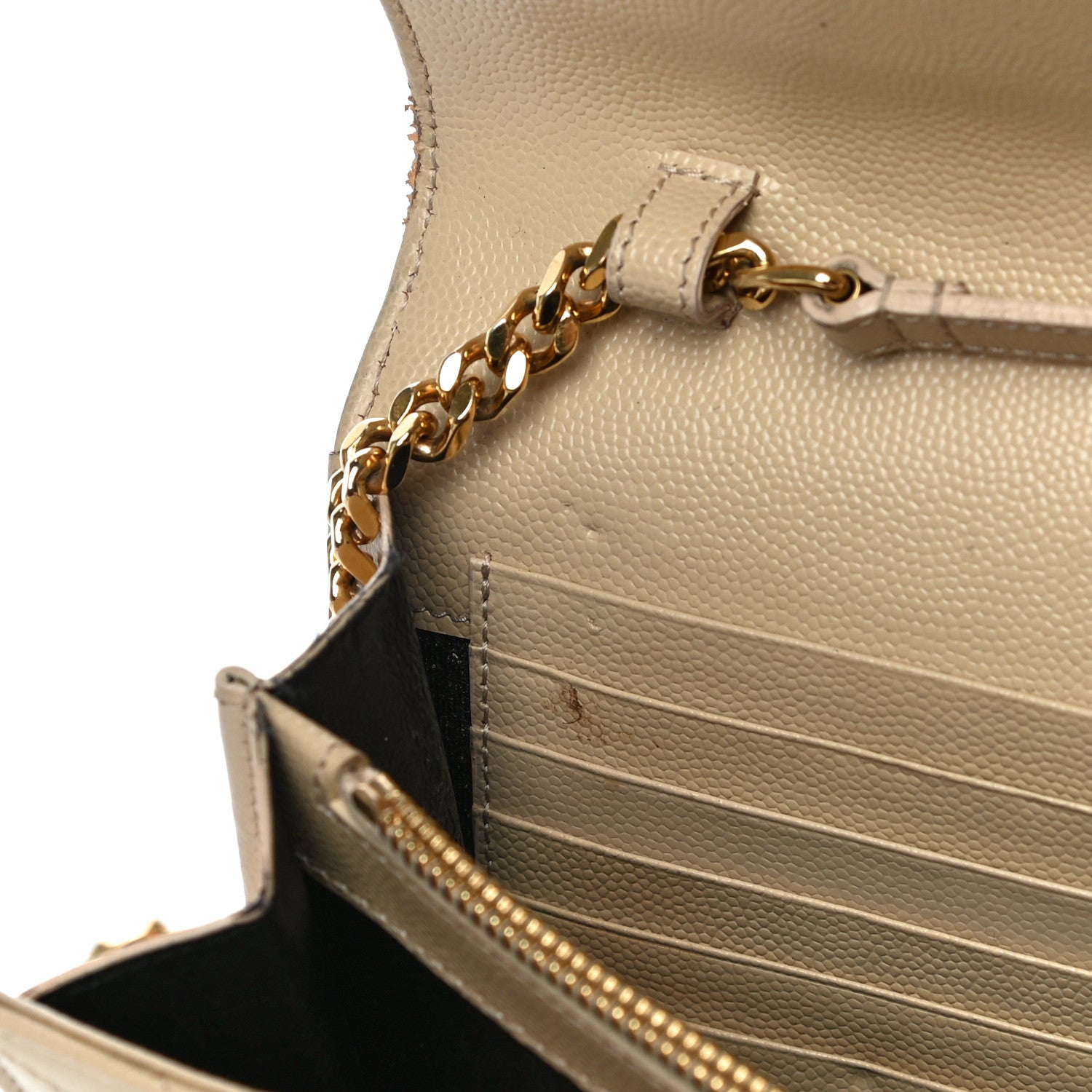 Saint Laurent Grain De Poudre Matelasse Chevron Monogram Chain Wallet Dark Latte 17 of 30