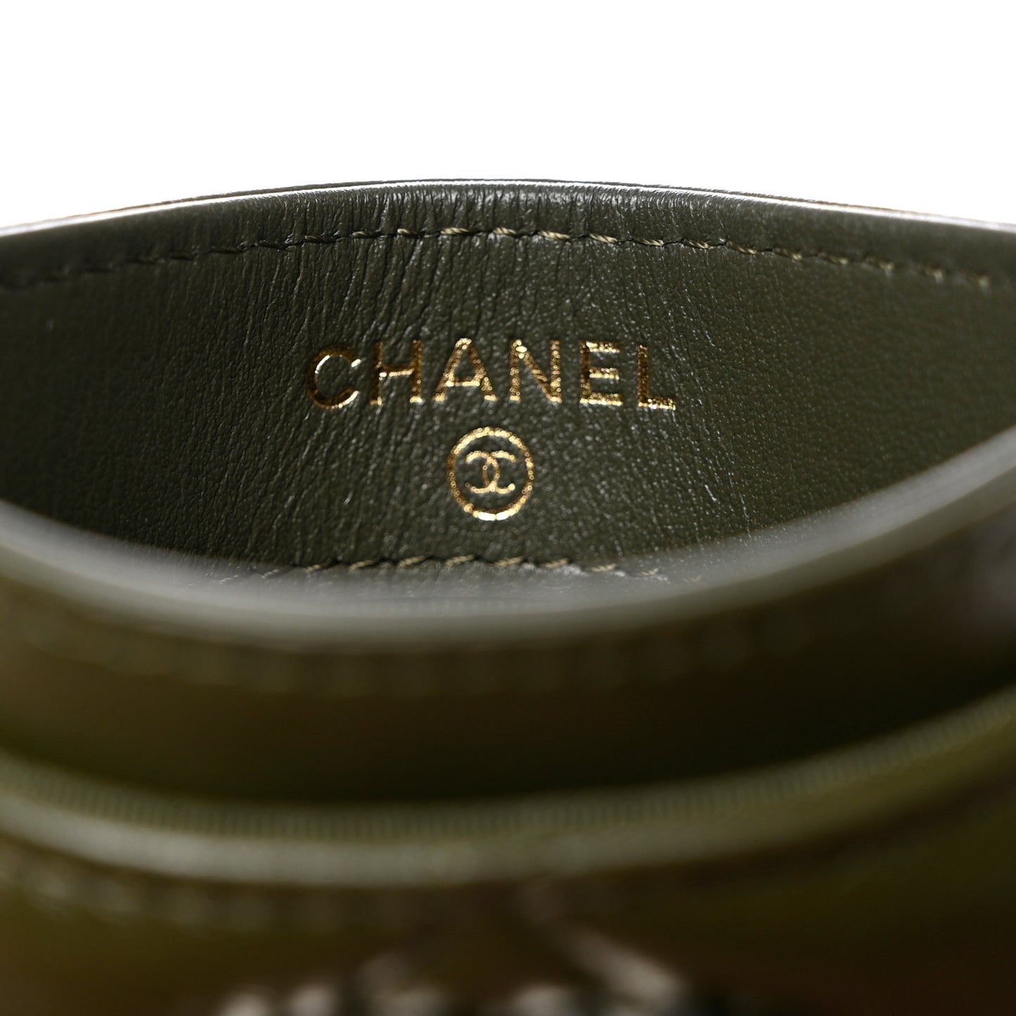 Lambskin Quilted Chanel 19 Card Holder Khaki