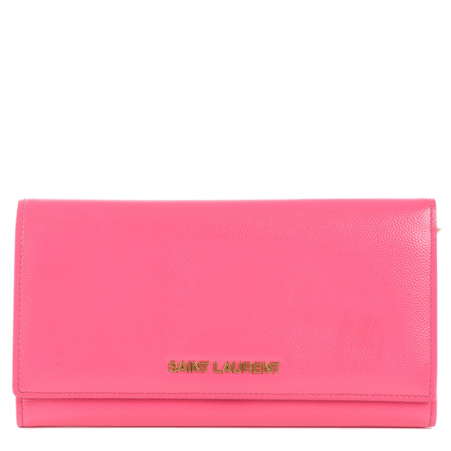 Saint Laurent Patent Grain de Poudre Classic Large Letters Flap Wallet Bubblegum 1 of 8