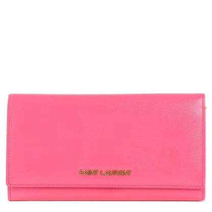 Saint Laurent Patent Grain de Poudre Classic Large Letters Flap Wallet Bubblegum 1 of 8