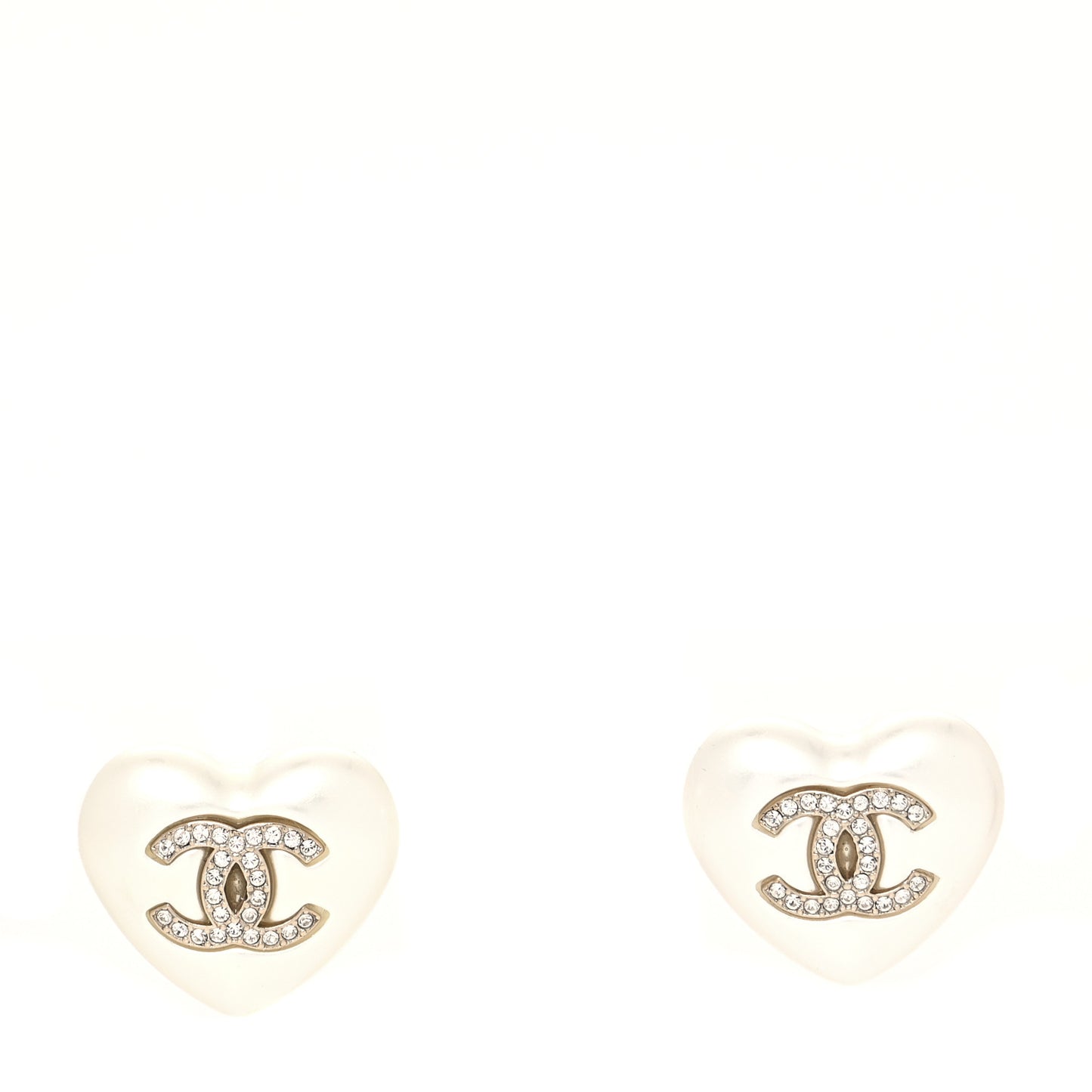 Pearl Crystal CC Heart Earrings Gold