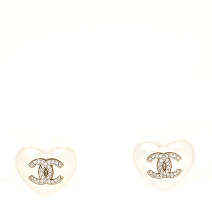 Chanel Pearl Crystal CC Heart Earrings Gold 1 of 4