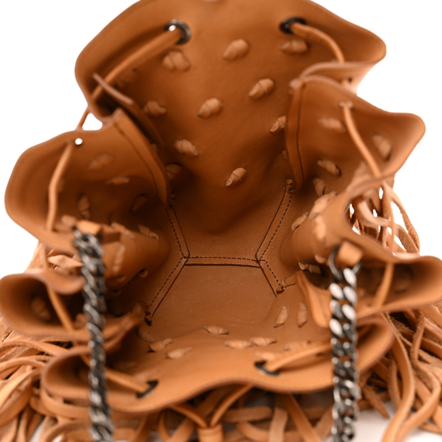 Saint Laurent Calfskin Fringe Monogram Mini Bourse Bucket Bag Tan 5 of 10