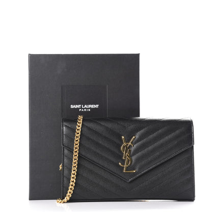 Saint Laurent Grain De Poudre Matelasse Chevron Monogram Chain Wallet Black 12 of 12