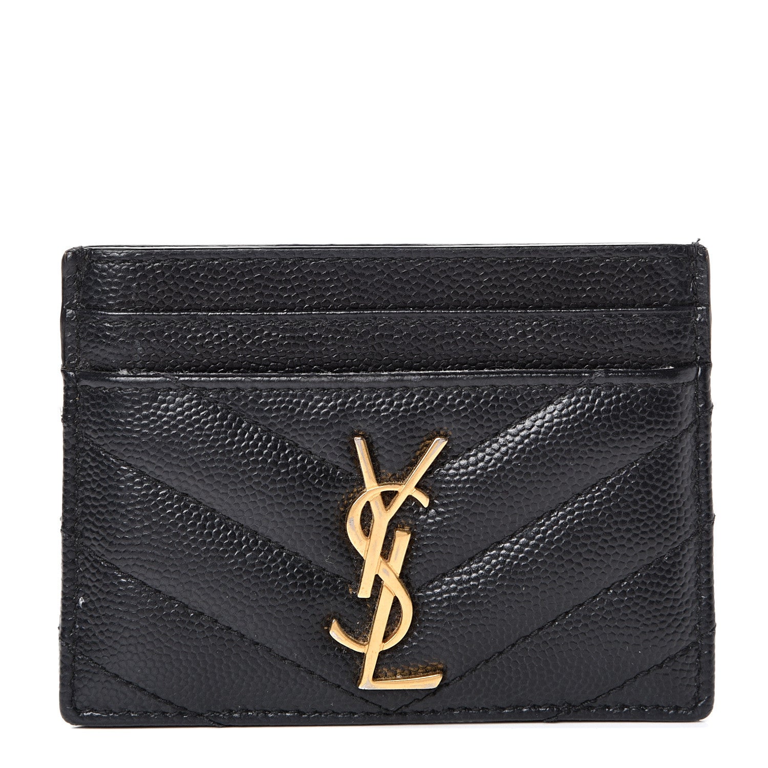 Saint Laurent Grain De Poudre Matelasse Chevron Monogram Credit Card Case Black 1 of 9