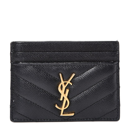 Saint Laurent Grain De Poudre Matelasse Chevron Monogram Credit Card Case Black 1 of 9