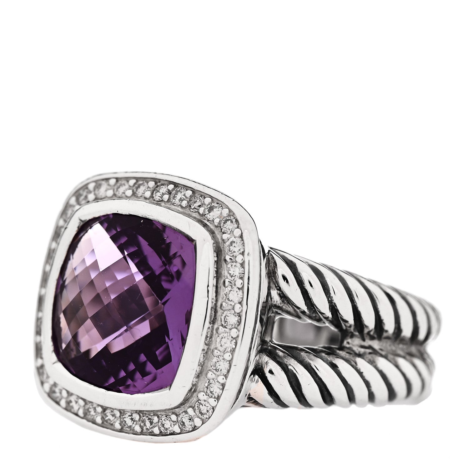 David Yurman Sterling Silver Diamond Amethyst 11mm Albion Ring 59 8.75 3 of 5