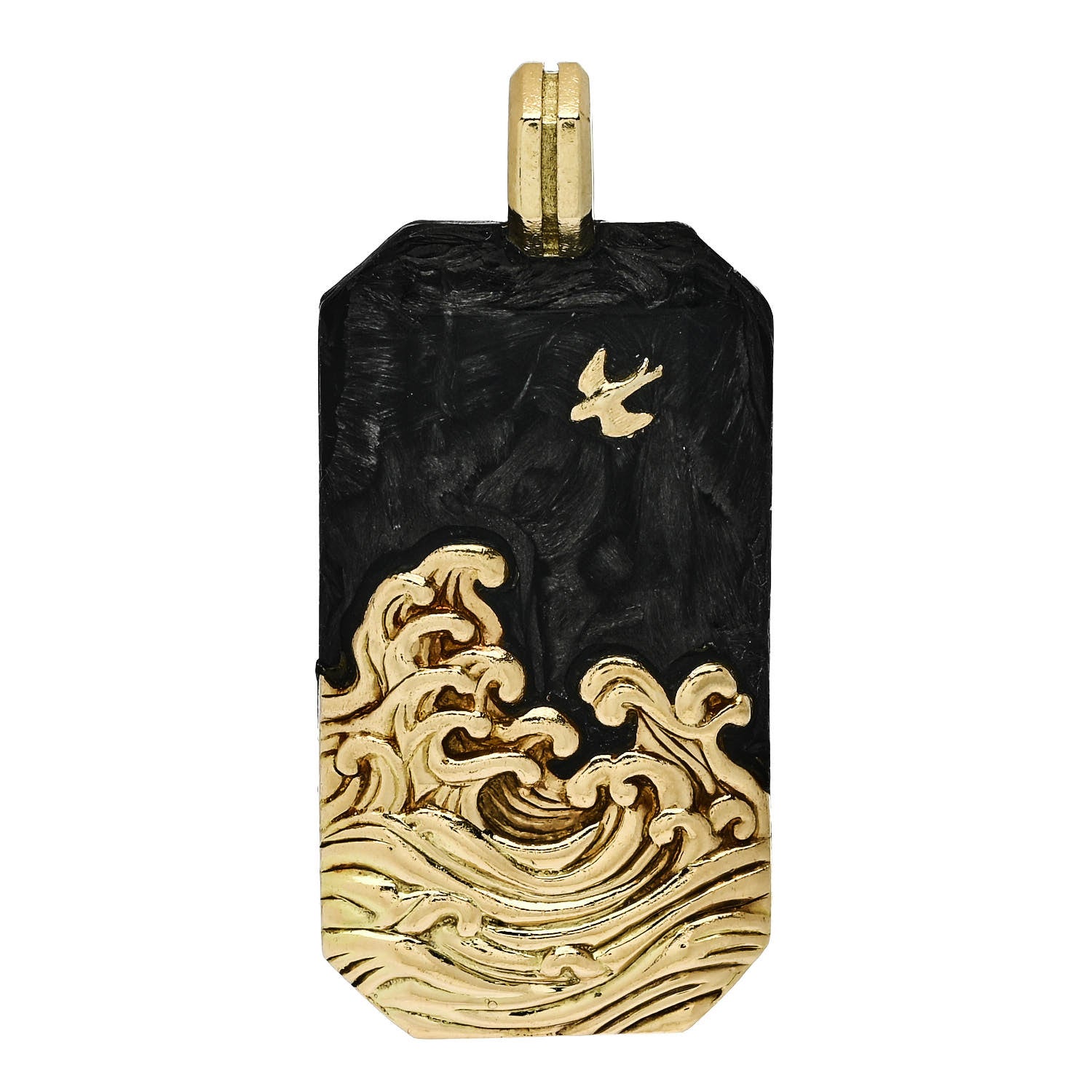 David Yurman 18K Yellow Gold Forged Carbon Wave Tag Pendant 1 of 4