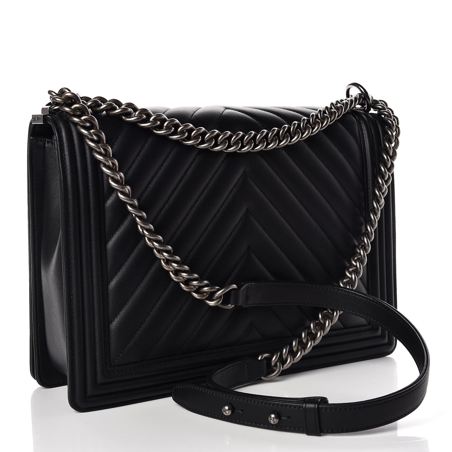 Chanel Calfskin Chevron Quilted Large Boy Flap Black 3 of 12