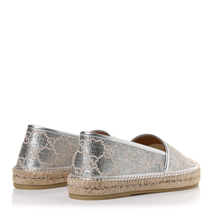 Gucci Lame Nappa GG Monogram Espadrilles 41 Silver Beige 4 of 11