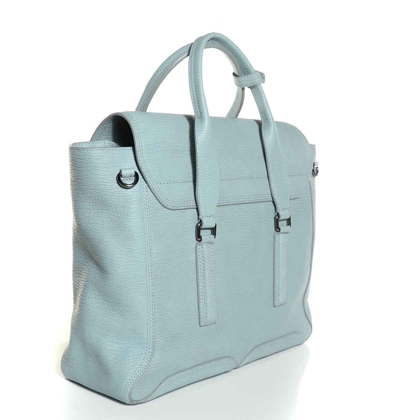 3.1 Textured Calfskin Large Pashli Satchel Light Blue
