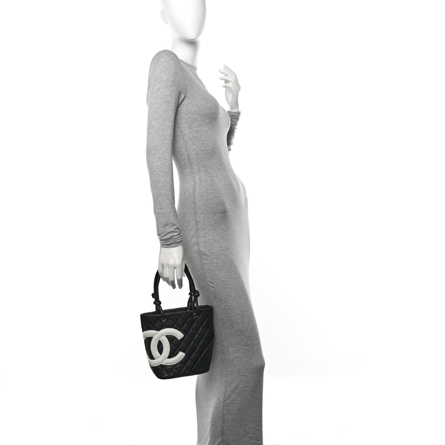 Calfskin Quilted Small Cambon Tote Black White