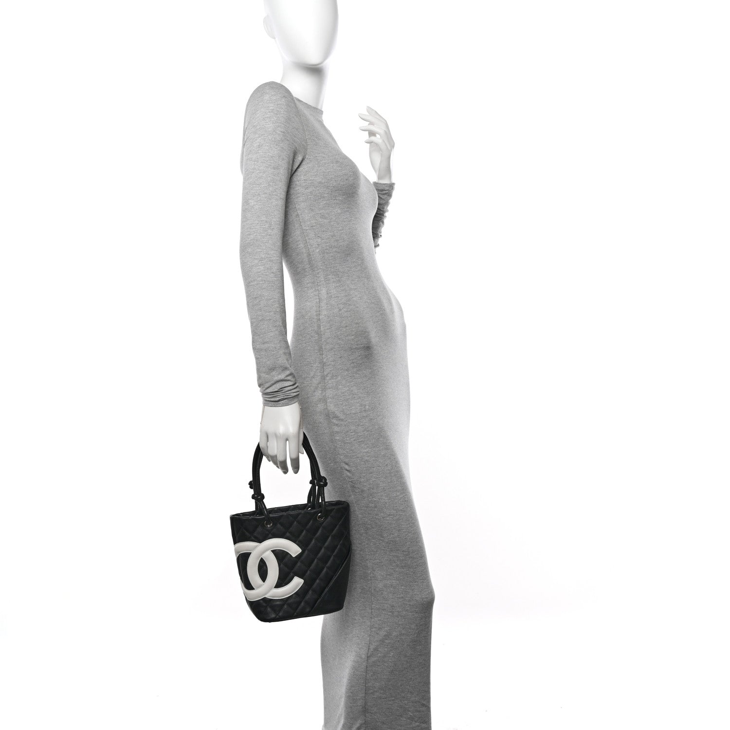 Chanel Calfskin Quilted Small Cambon Tote Black White 2 of 10