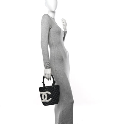 Chanel Calfskin Quilted Small Cambon Tote Black White 2 of 10