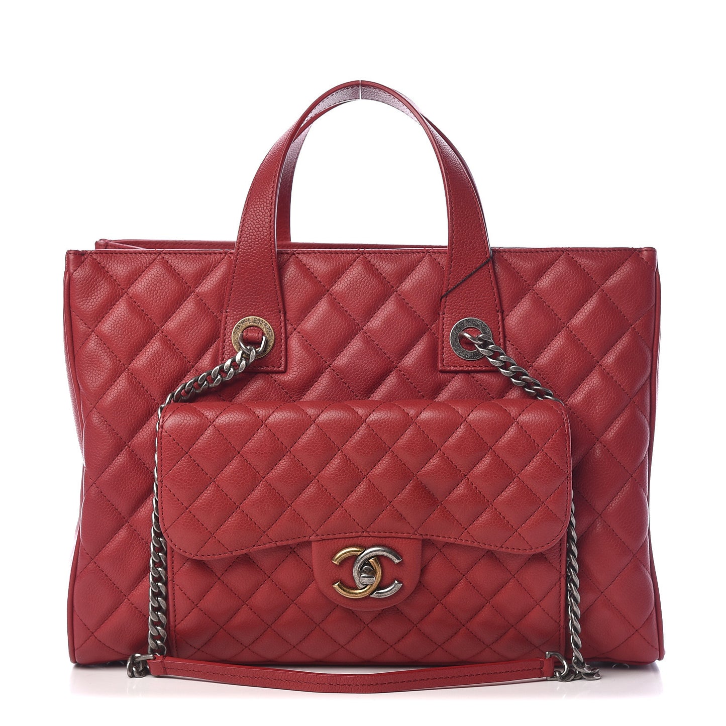 Caviar Quilted Large Casual Pocket Tote Red