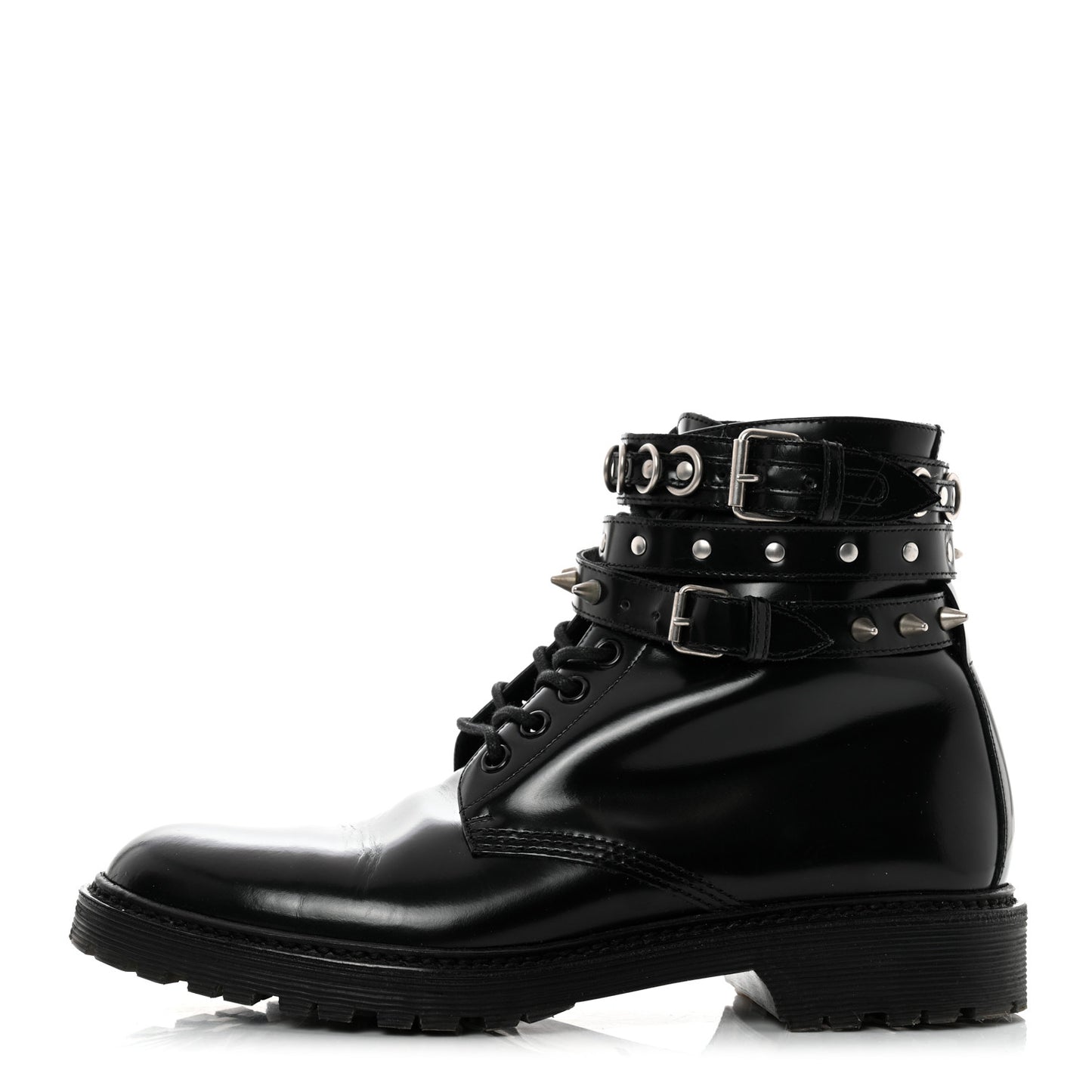 Smooth Calfskin Studded Womens Lace-Up Combat Boots 38 Black