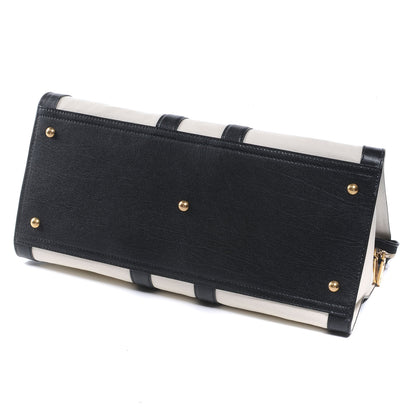 Saint Laurent Leather Large Cabas Chyc Black White 4 of 8