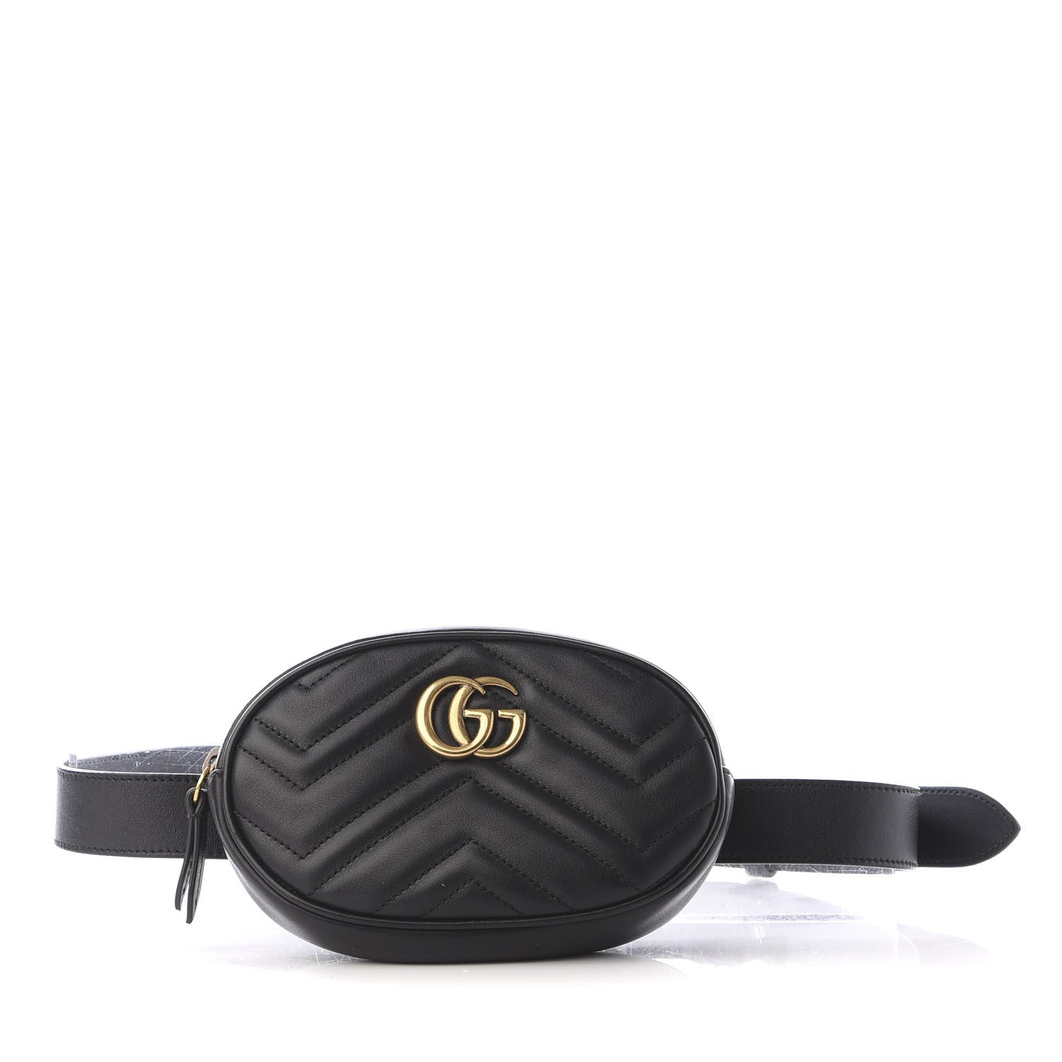 Gucci Calfskin Matelasse GG Marmont Belt Bag 85 34 Black 1 of 9