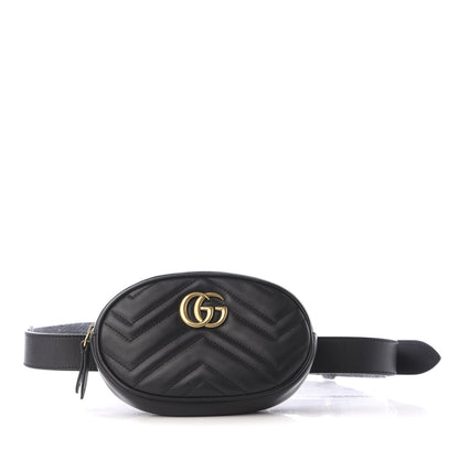 Gucci Calfskin Matelasse GG Marmont Belt Bag 85 34 Black 1 of 9