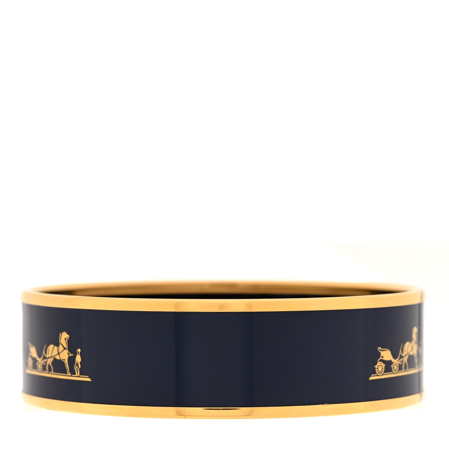 Hermes Enamel Printed Wide Caleche Bracelet 65 Navy Bleu 3 of 4