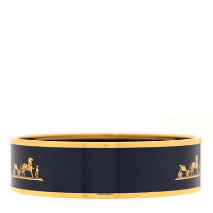 Hermes Enamel Printed Wide Caleche Bracelet 65 Navy Bleu 3 of 4