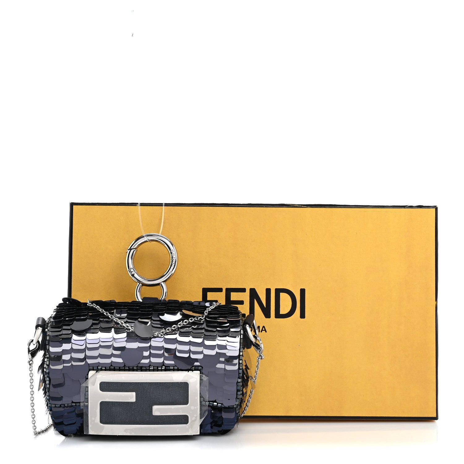 Fendi Sequin Paillettes Shiny Nappa Sex and the City Nano Maxi Buckle Baguette Charm Midnight 11 of 12