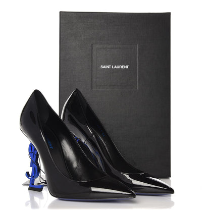 Saint Laurent Patent Opyum 100 Pumps 38 Black Blue Metal 9 of 9