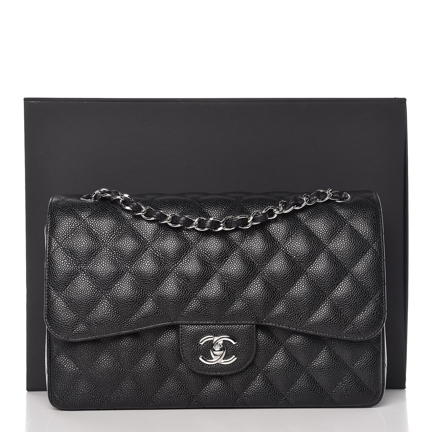 Caviar Quilted Jumbo Double Flap Black