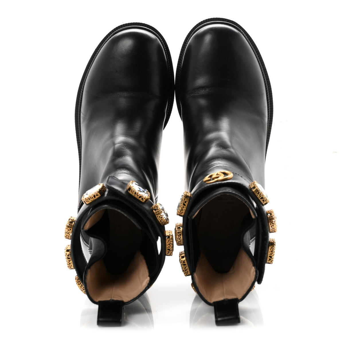 Gucci Calfskin Crystal GG Trip Chelsea Ankle Boots 36.5 Black 2 of 10