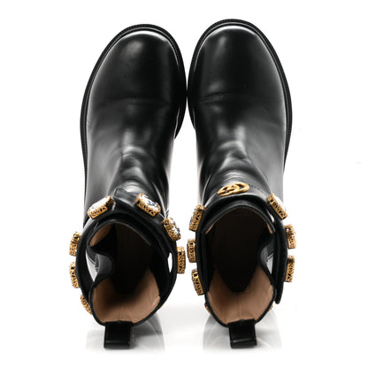 Gucci Calfskin Crystal GG Trip Chelsea Ankle Boots 36.5 Black 2 of 10