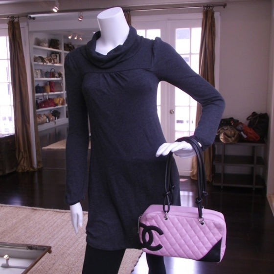 Calfskin Quilted Large Cambon Bowler Pink Black