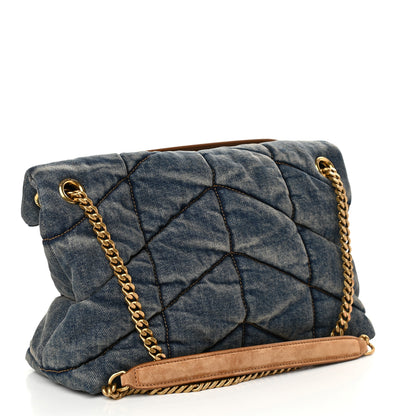 Saint Laurent Denim Quilted Small Loulou Puffer Monogram Chain Satchel Blue Cinnamon 3 of 10